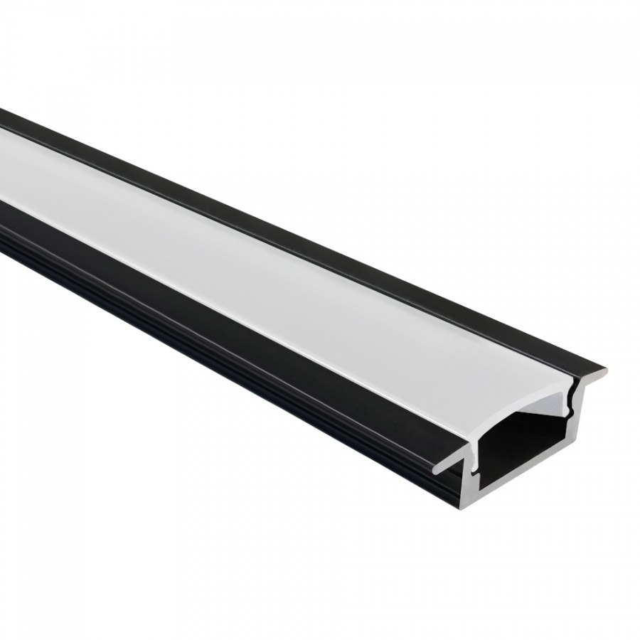 Perfil Preto em U de Encastrar c/ Abas Baixo | Difusor Opalino