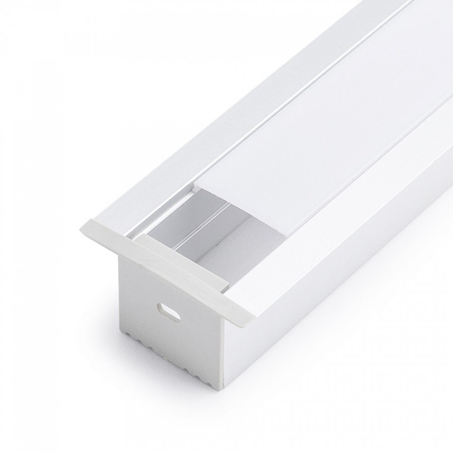 Perfil Quadrado 35x35 de Encastrar Branco | Difusor Opalino